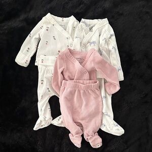 Lot of 3 Carters Preemie outfits floral, animal print, and pink